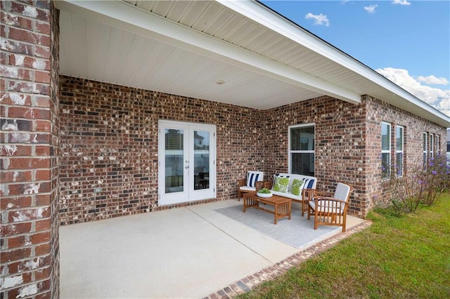 view of patio / terrace featuring french doors and an outdoor hangout area