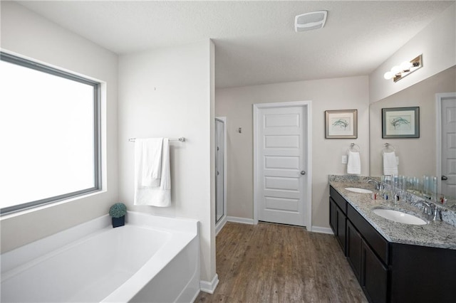 8320 Ogilvy Ct, Daphne, AL 36526 - full bath with a garden tub, a sink, wood finished floors, and a healthy amount of sunlight