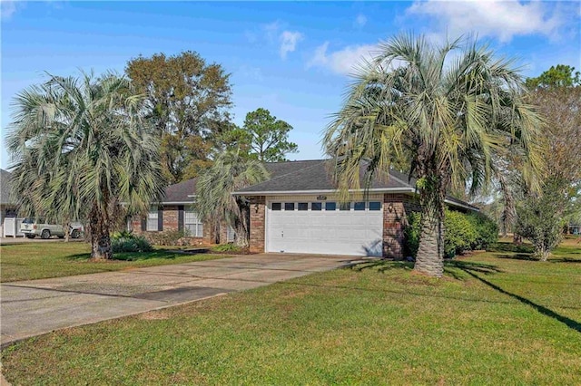 view of front of property featuring a front yard and a garage