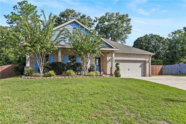 view of front of property featuring a front lawn and a garage