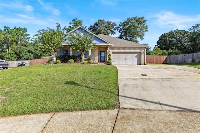 single story home featuring a garage and a front yard