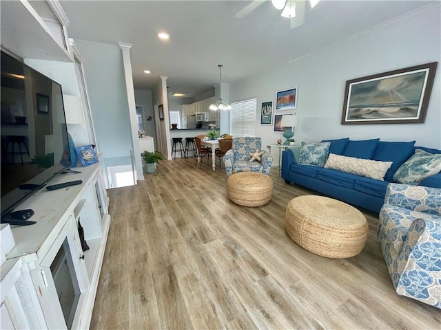 50 Forney Johnston Dr Unit 7A, Dauphin Island, AL 36528 - living room with recessed lighting, light wood-style flooring, and a ceiling fan