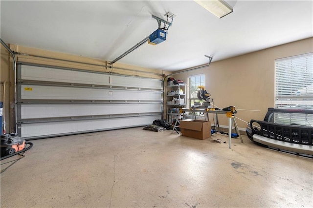 garage with a garage door opener