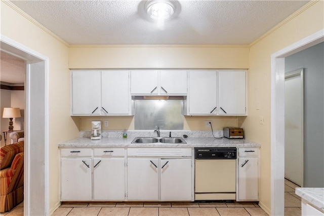 kitchen featuring white cabinetry, dishwasher, and light tile patterned floors