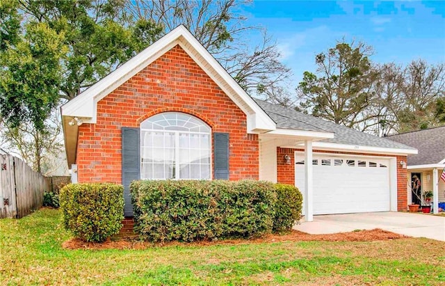 view of front of house with a garage and a front lawn