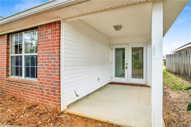 doorway to property with french doors and a patio