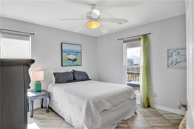 bedroom featuring ceiling fan and baseboards