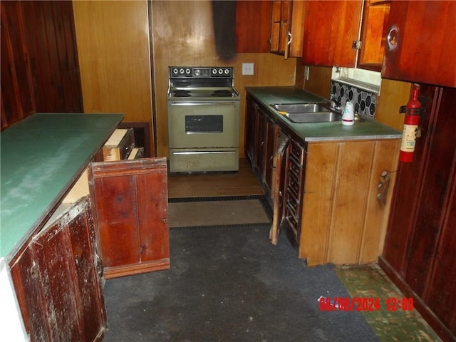 kitchen featuring stainless steel range with electric stovetop and a sink