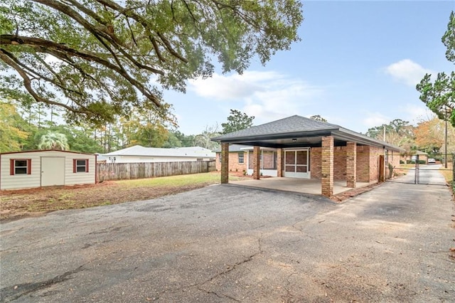 view of property exterior with a shed