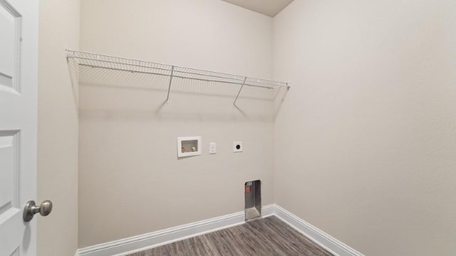 washroom with washer hookup, dark hardwood / wood-style flooring, and electric dryer hookup