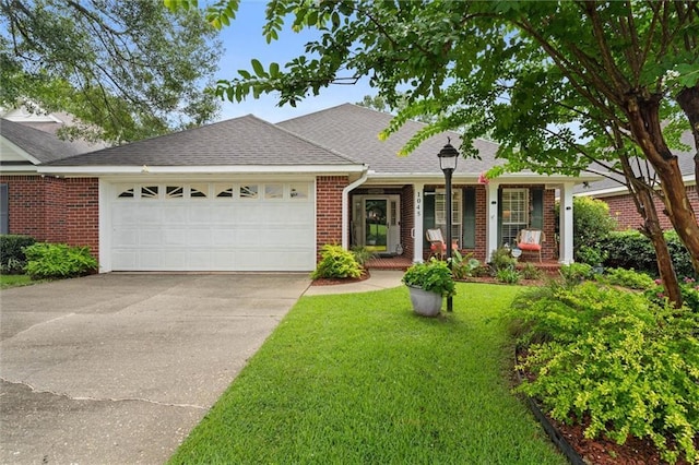 1045 Cross Gates Pl, Mobile, AL 36609 - ranch-style house with brick siding, driveway, a garage, a front yard, and roof with shingles