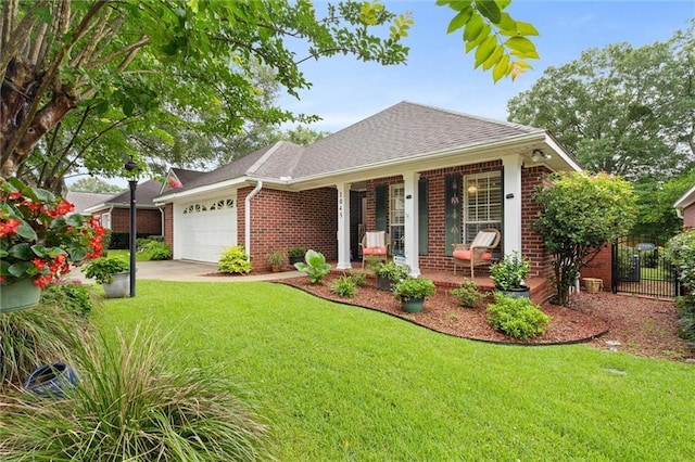 1045 Cross Gates Pl, Mobile, AL 36609 - single story home featuring covered porch, brick siding, a garage, a shingled roof, and a gate