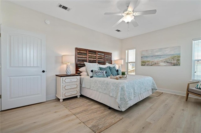 bedroom featuring ceiling fan and light hardwood / wood-style floors