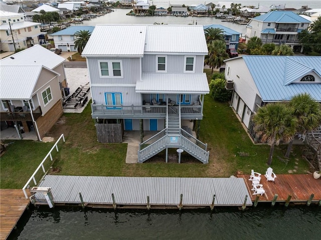 bird's eye view featuring a water view