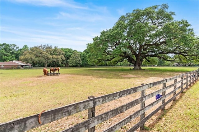 view of yard featuring a rural view and fence