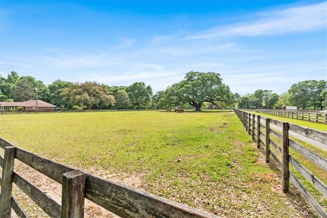 view of yard with fence and a rural view