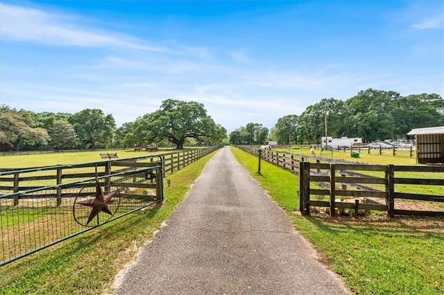 view of street featuring driveway and a rural view