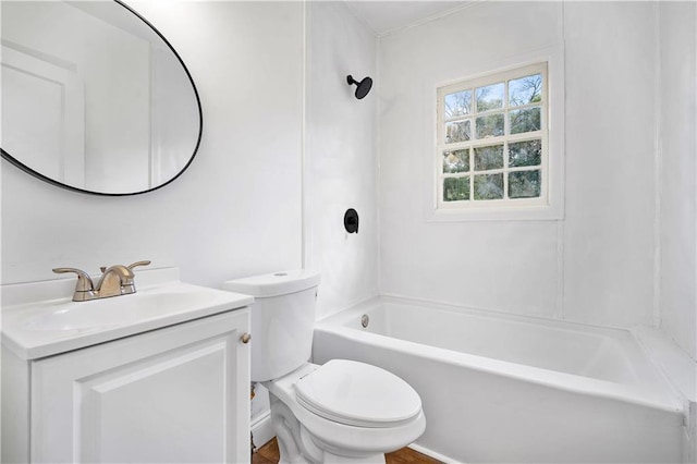 full bathroom with shower / bathtub combination, vanity, and toilet