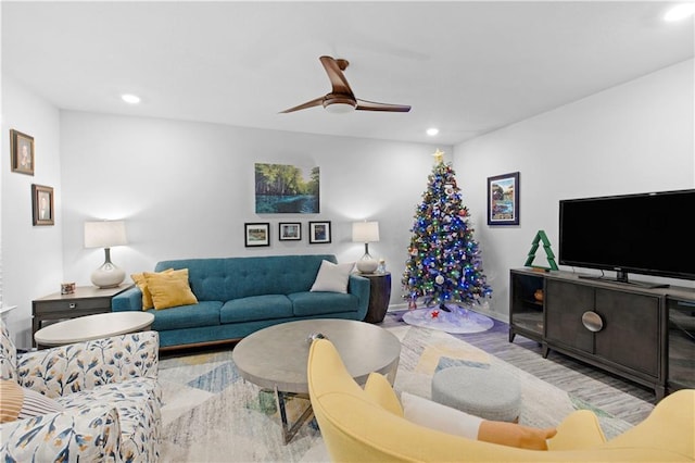 living room with ceiling fan