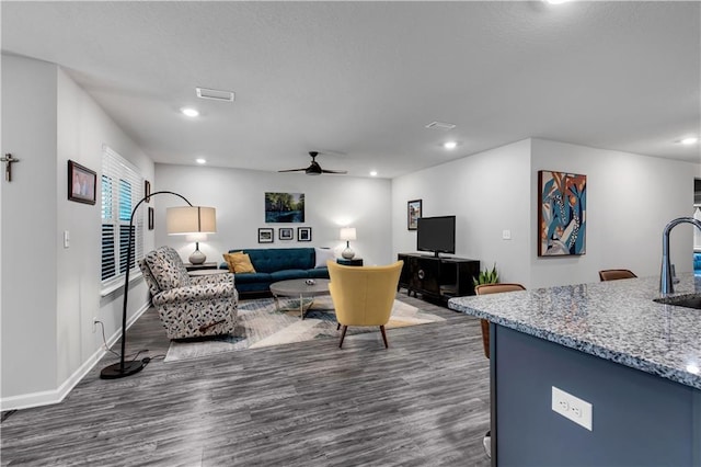 10804 Burlington Way N, Mobile, AL 36608 - living area featuring a ceiling fan, dark wood-type flooring, and recessed lighting