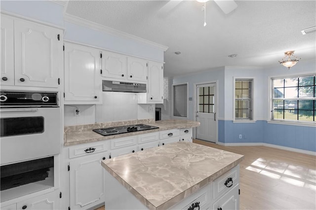 720 Grand Bay-Wilmer Rd N, Mobile, AL 36608 - kitchen featuring white oven, black electric stovetop, under cabinet range hood, light countertops, and ceiling fan