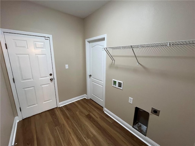 laundry area with washer hookup, dark wood-type flooring, and electric dryer hookup