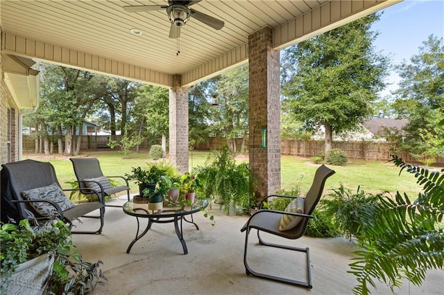 view of patio / terrace featuring ceiling fan