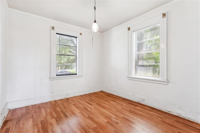 spare room featuring a wealth of natural light and hardwood / wood-style floors