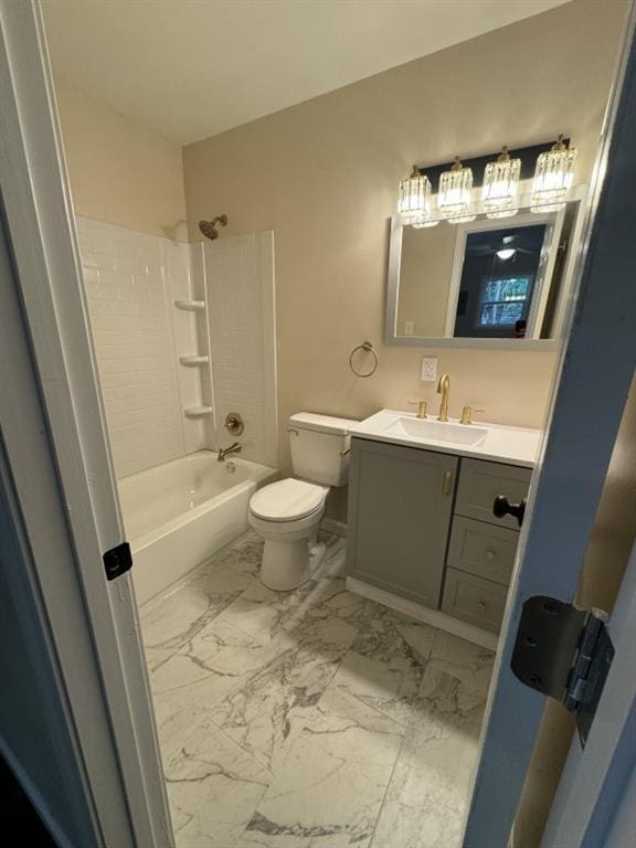 full bathroom with vanity, toilet, and shower / bathtub combination