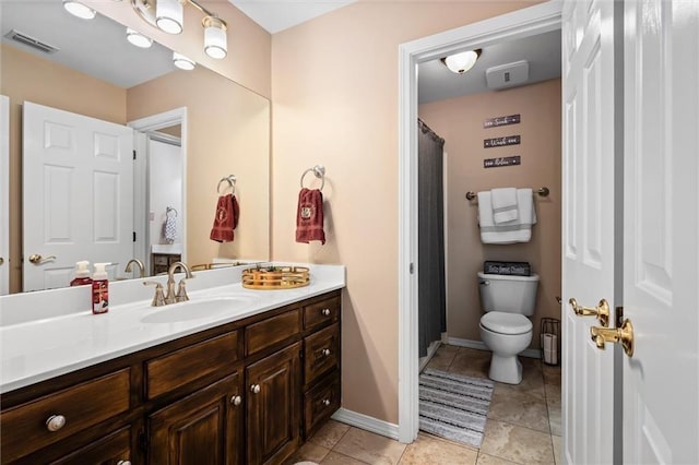 bathroom featuring toilet, vanity, and tile patterned floors