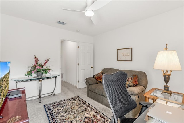 interior space featuring ceiling fan