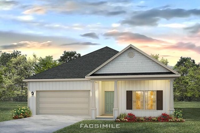 view of front of property featuring a garage and a yard