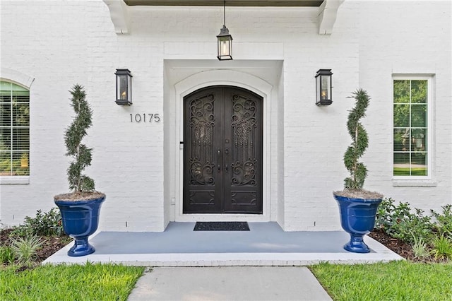 doorway to property featuring french doors