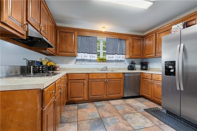 kitchen featuring light tile patterned flooring, sink, and stainless steel appliances