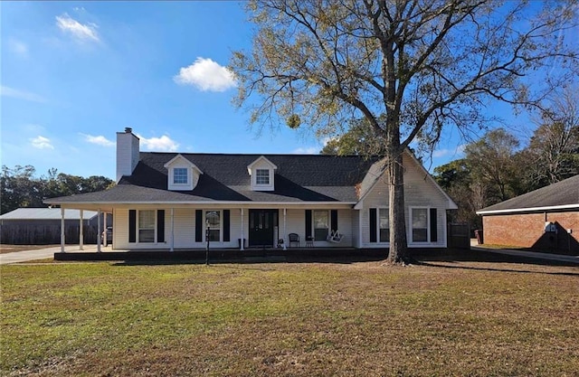 view of front of home featuring a porch and a front yard