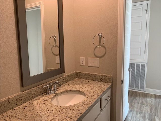 bathroom with hardwood / wood-style flooring and vanity