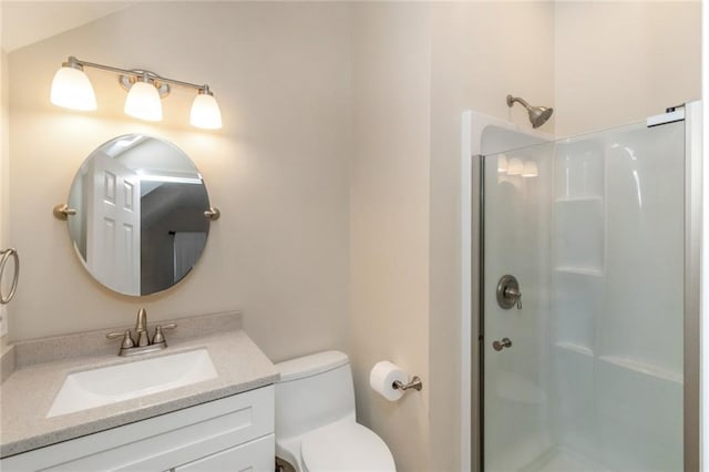 1509 Ridgeland Rd E, Mobile, AL 36695 - full bathroom with a shower stall, vanity, and vaulted ceiling