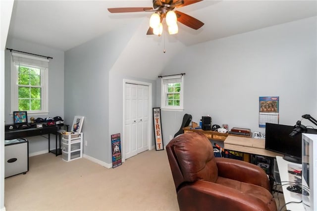 1509 Ridgeland Rd E, Mobile, AL 36695 - office space featuring carpet floors, a ceiling fan, and vaulted ceiling