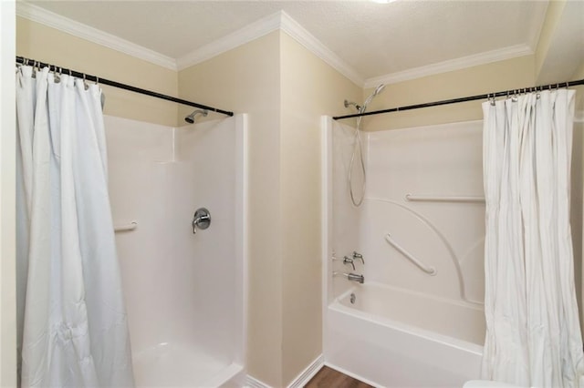 1509 Ridgeland Rd E, Mobile, AL 36695 - bathroom featuring ornamental molding and shower / bath combination with curtain