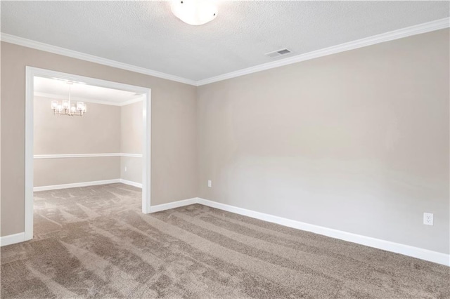 1115 Newbury Ln W, Mobile, AL 36695 - spare room featuring crown molding, carpet floors, a textured ceiling, and a chandelier