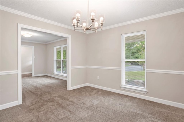 1115 Newbury Ln W, Mobile, AL 36695 - carpeted spare room with a chandelier, ornamental molding, and a textured ceiling