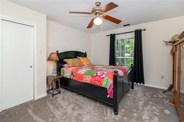 258 Suffolk Rd, Mobile, AL 36608 - bedroom with carpet, baseboards, and a ceiling fan