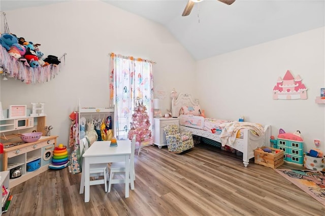 192 Bay View Dr, Daphne, AL 36526 - bedroom with wood finished floors, lofted ceiling, and a ceiling fan