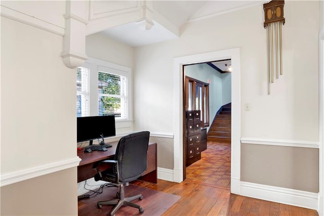 office with hardwood / wood-style flooring