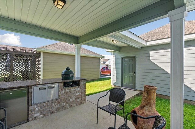 view of patio / terrace featuring an outdoor kitchen