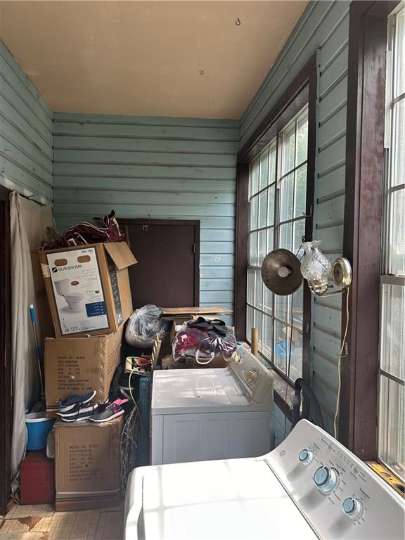 interior space with washer and clothes dryer