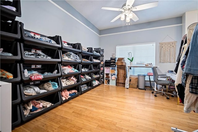 storage featuring ceiling fan