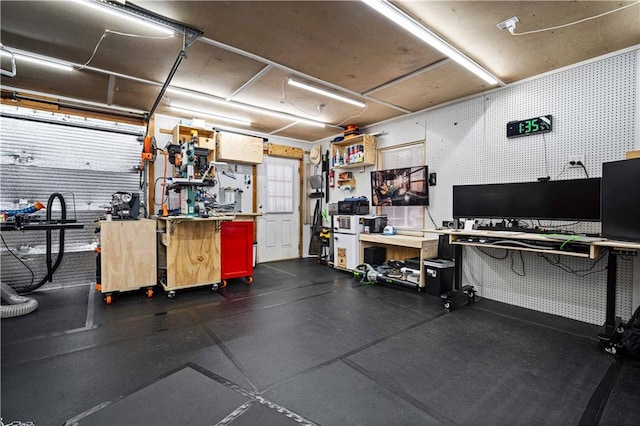 garage featuring a workshop area