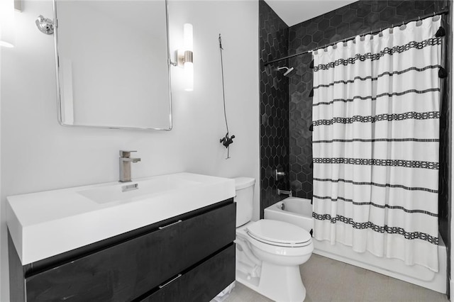 full bathroom featuring shower / tub combo, vanity, and toilet