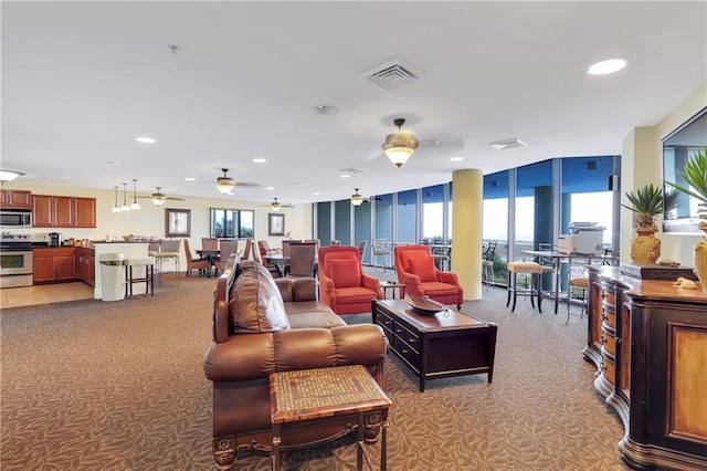 1601 Bienville Blvd Unit 316, Dauphin Island, AL 36528 - living area featuring light colored carpet, visible vents, and recessed lighting